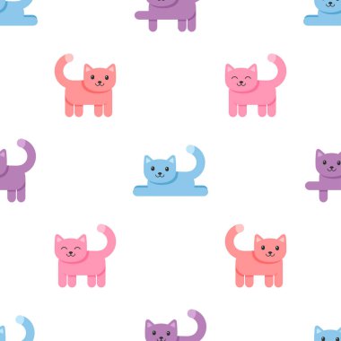 Beyaz arka plan üzerinde renkli kedi ile desen