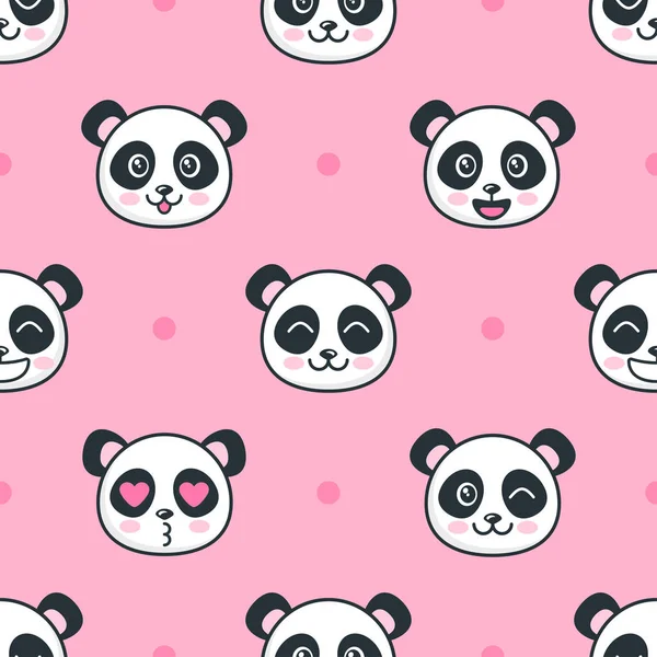 Naadloze patroon met cartoon funny panda gezichten — Stockvector