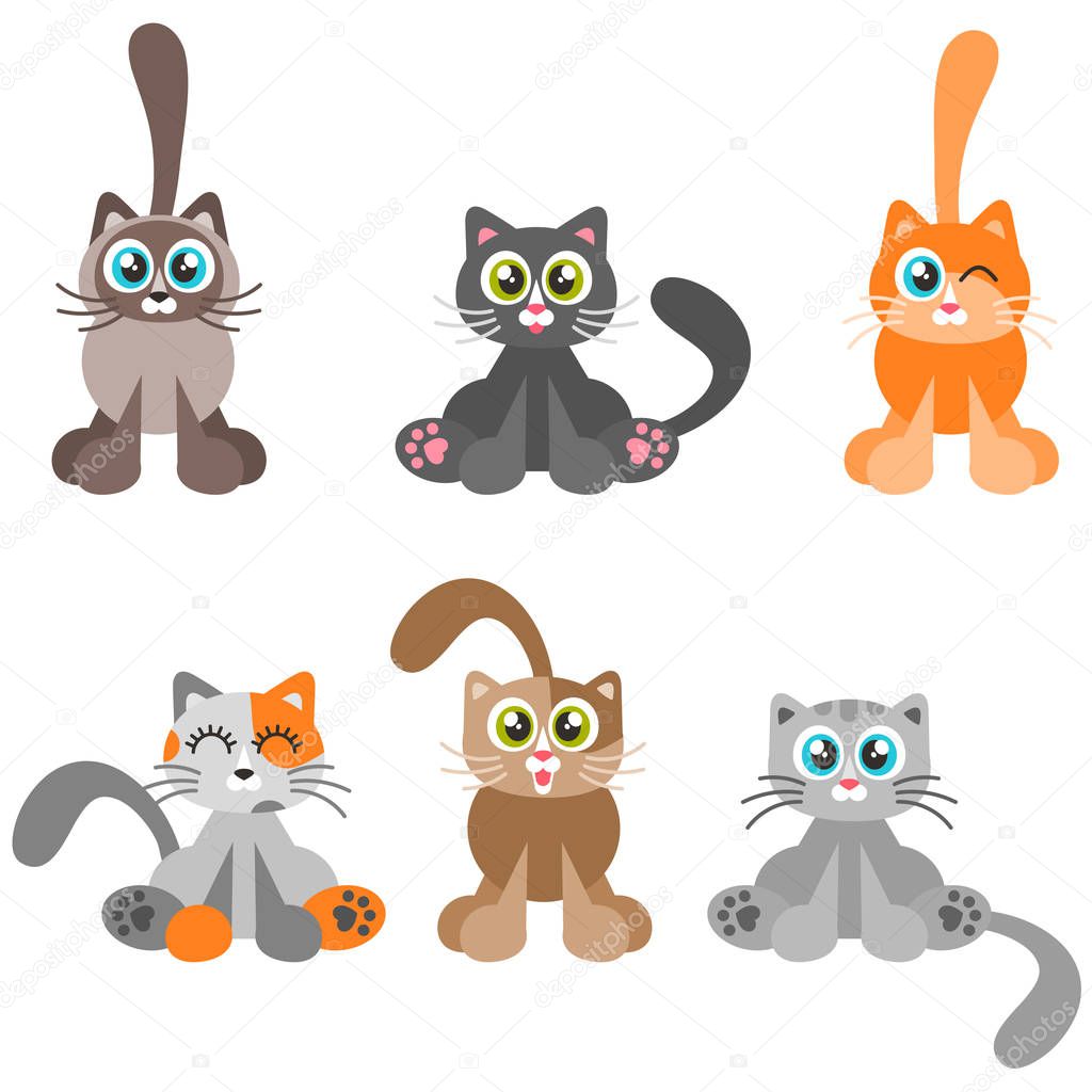 Collection of cartoon catsisolated on white background