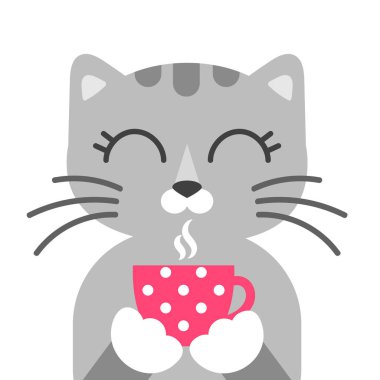 Çay ile sevimli çizgi kedi