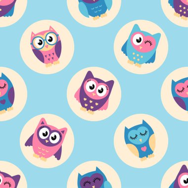 Çizgi film sevimli renkli baykuş ile Seamless modeli