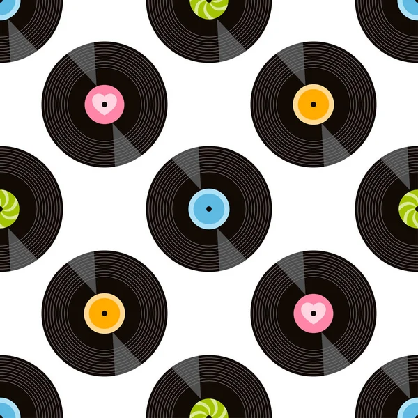 Vzor bezešvé s vinyl recordson bílým pozadím — Stockový vektor