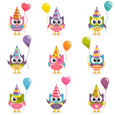 Renkli karikatür baykuşlar Balonlu kümesi