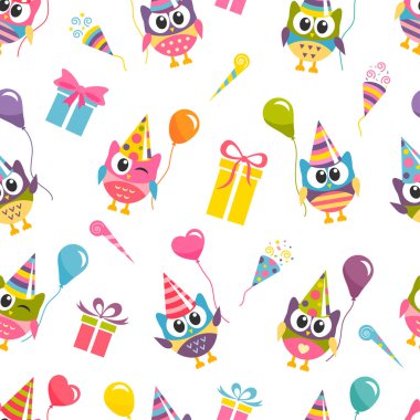 Şirin renkli baykuş ile Seamless doğum günü modeli