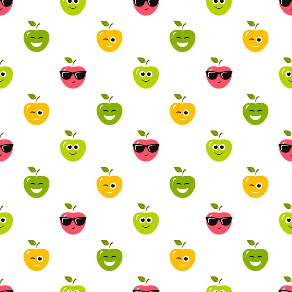 Motif sans couture avec des pommes colorées avec des émotions — Image vectorielle