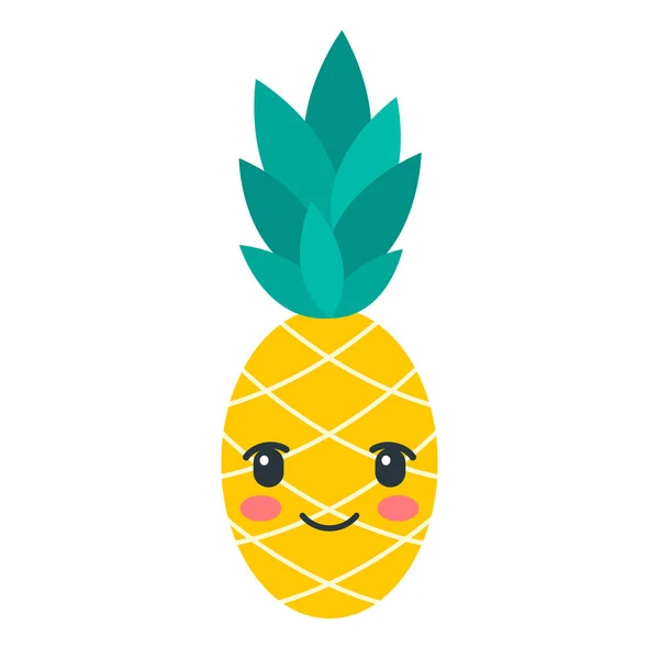 Color kawaii icono de piña aislado en blanco — Vector de stock