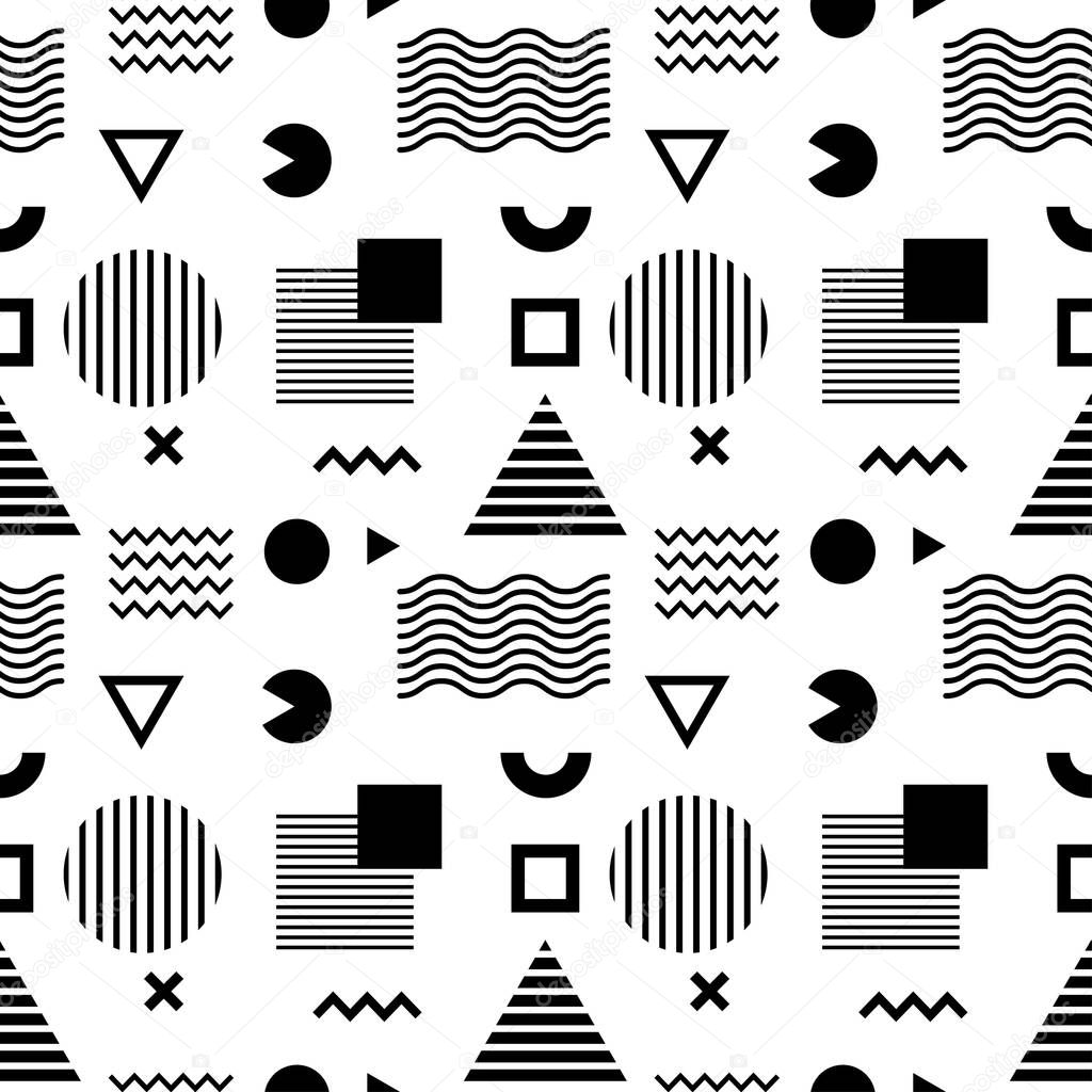 Seamless abstract pattern with black geometric shapes on white background
