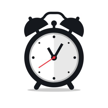 Beyaz arkaplanda siyah alarmlı saat simgesi