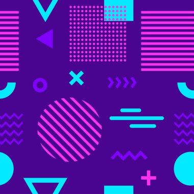 Memphis tarzı sorunsuz desen. Geometrik renkli nesneler