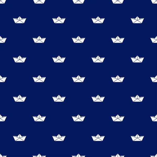 Bezešvé vzory s bílými papírovými čluny na modrém pozadí — Stockový vektor