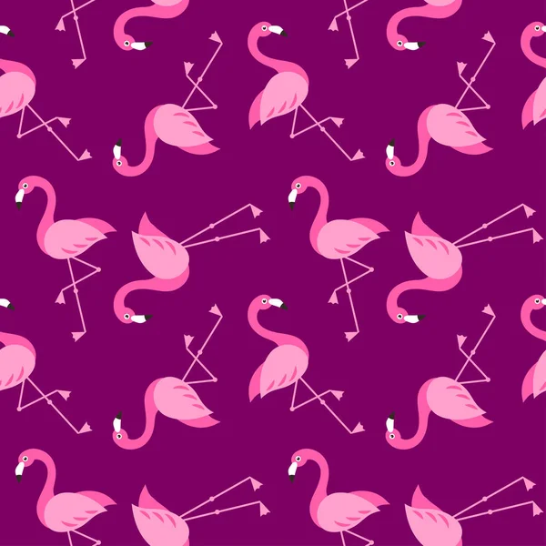 かわいいピンクのフラミンゴの鳥とシームレスなパターン — ストックベクタ
