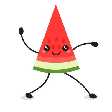 Sevimli karikatür dans karpuz simgesi beyaz izole