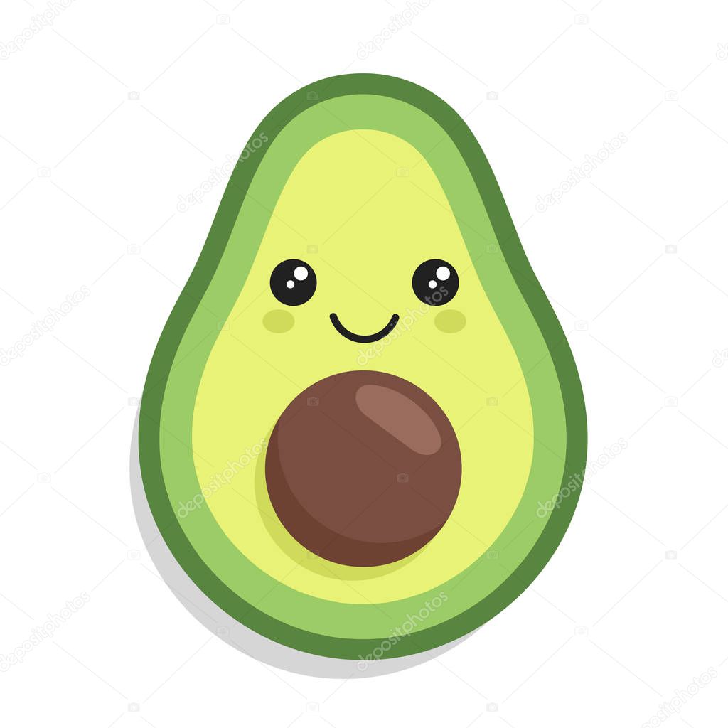 Illustration of kawaii cute avocado with a smile
