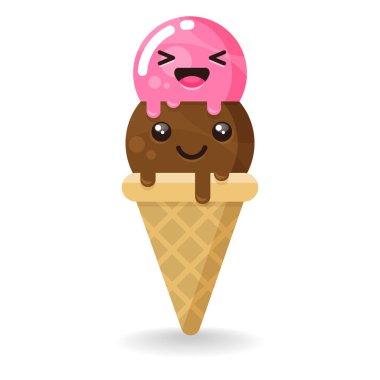 Sevimli kawaii tatlı dondurma beyaz izole