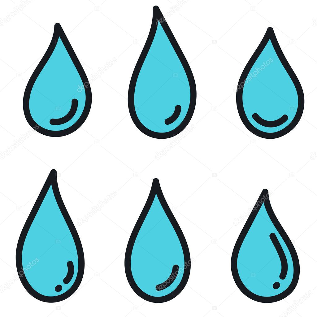 Set of icons of water drops isolated on white