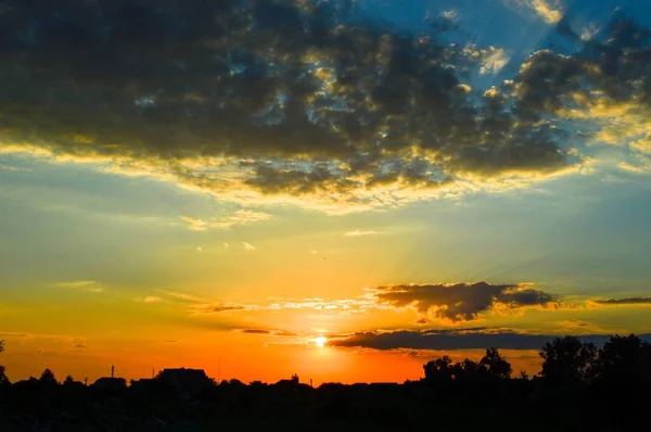 Sonnenuntergang Dorf Zazimye Desna Tolle Außenlandschaften Himmel Und Wolken — Stockfoto