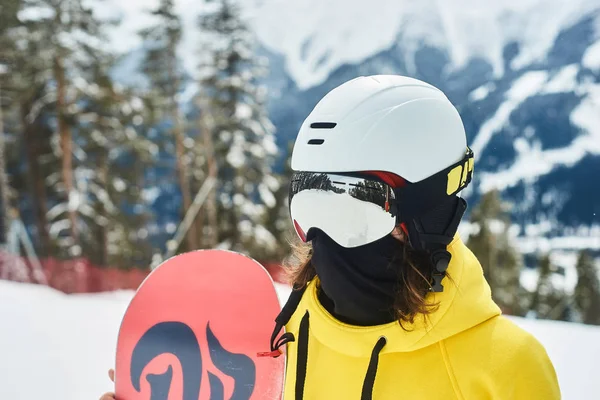 View Sportsman Snowboard Standing Forest — Stock Photo, Image