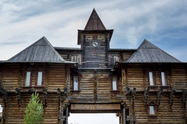 Eine Nahaufnahme Der Hölzernen Festung Abalak Aus Baumstämmen — Stockfoto