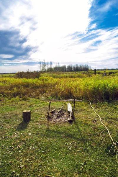 Old Fireplace Hemp Sitting Clearing Field — Stock Photo, Image