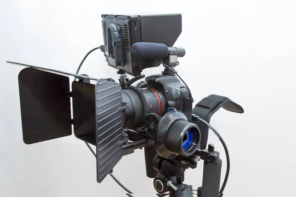 Forgatás Videó Hangfelvétel Egy Állványra Rögzített Kamera Berendezések — Stock Fotó
