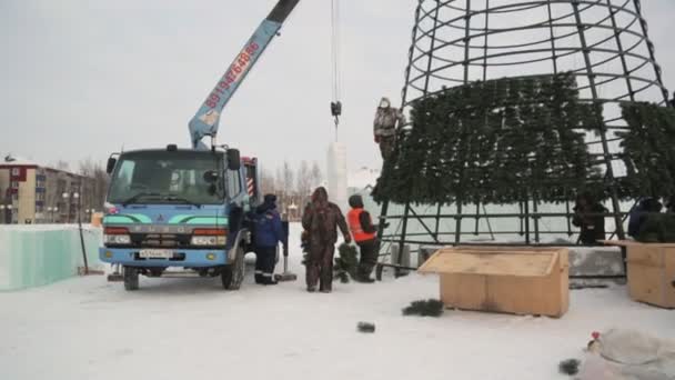 Будівництво Крижаного Міста Напередодні Різдва — стокове відео