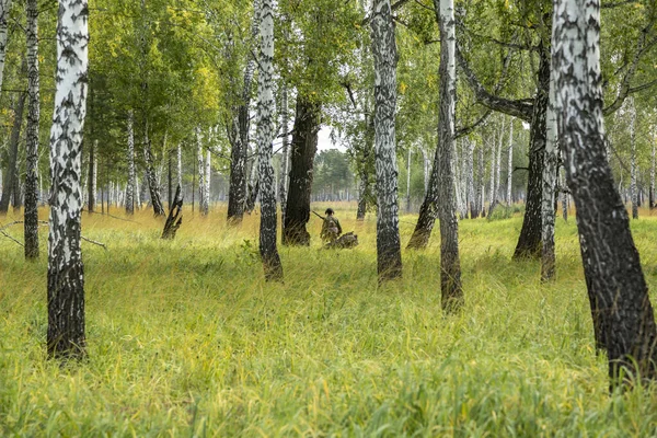 Bir huş ağacında balıkçılık yapan bir avcı — Stok fotoğraf