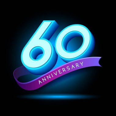 60 yıl yıldönümü parlama efekti ile 3 boyutlu tasarım. kutlama vektör tasarım şablonu