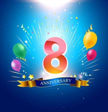 8 yıl yıldönümü dekoratif arka plan balonlu mavi