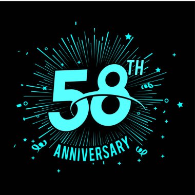 58 yıl yıldönümü logosu ile havai fişek siyah zemin üzerine mavi