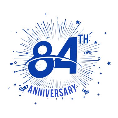 84 yıl yıldönümü logosu havai fişek ile mavi