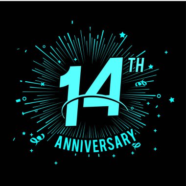 14 yıl yıldönümü logosu ile havai fişek siyah zemin üzerine mavi