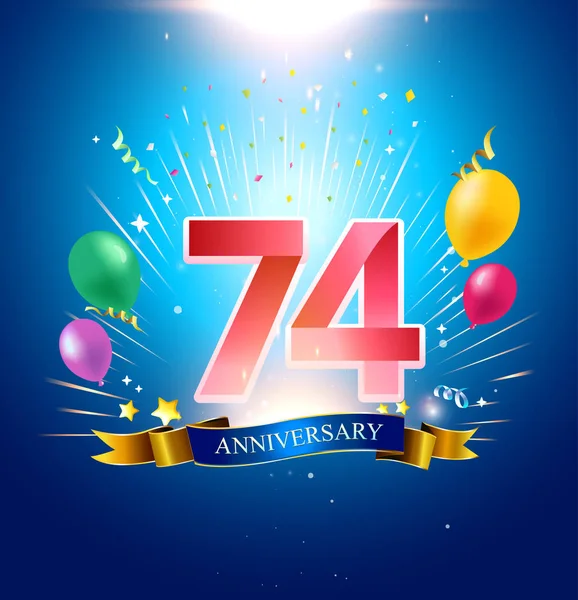 74年蓝色周年纪念装饰背景与气球 — 图库矢量图片