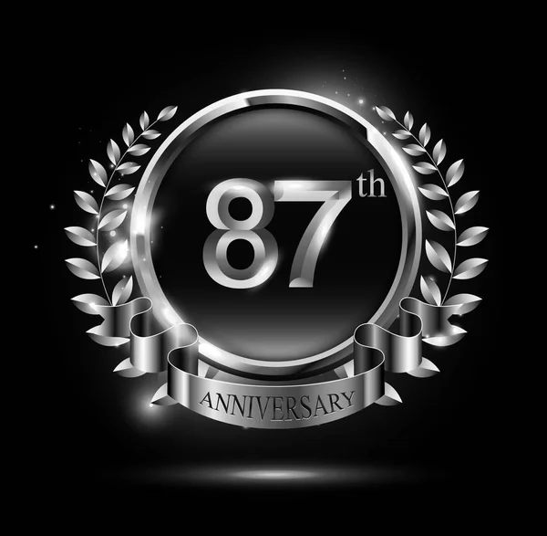 Anos Prata Logotipo Celebração Aniversário Com Anel Fita Laurel Projeto —  Vetores de Stock