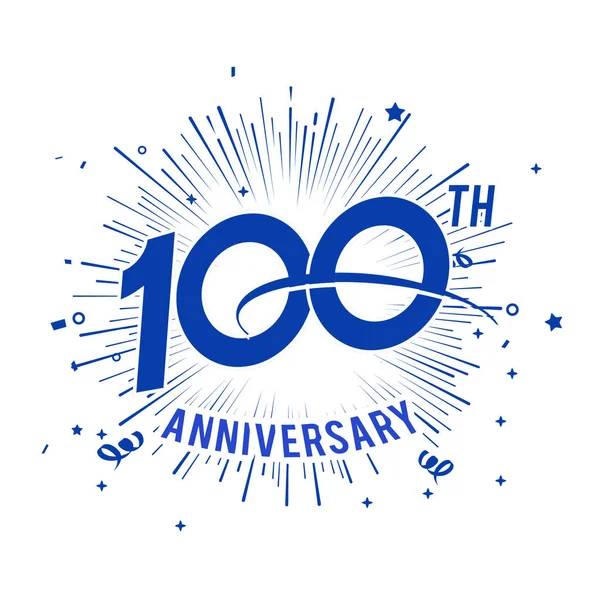 100 Ans Logo Anniversaire Bleu Avec Feu Artifice — Image vectorielle