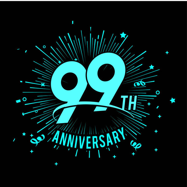 99 лет голубой юбилей логотип с фейерверком на черном фоне
