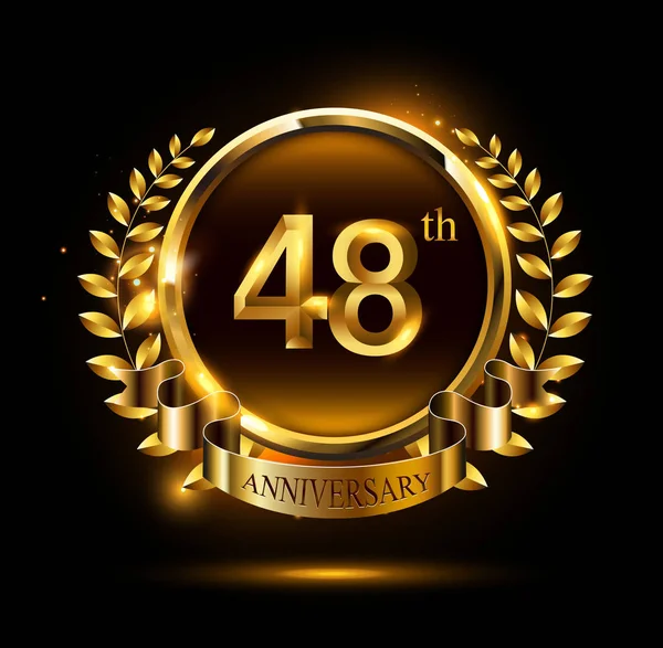 Years Golden Anniversary Logo Black Background — Stock Vector