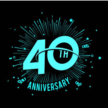 40 yıl yıldönümü logosu ile havai fişek siyah zemin üzerine mavi