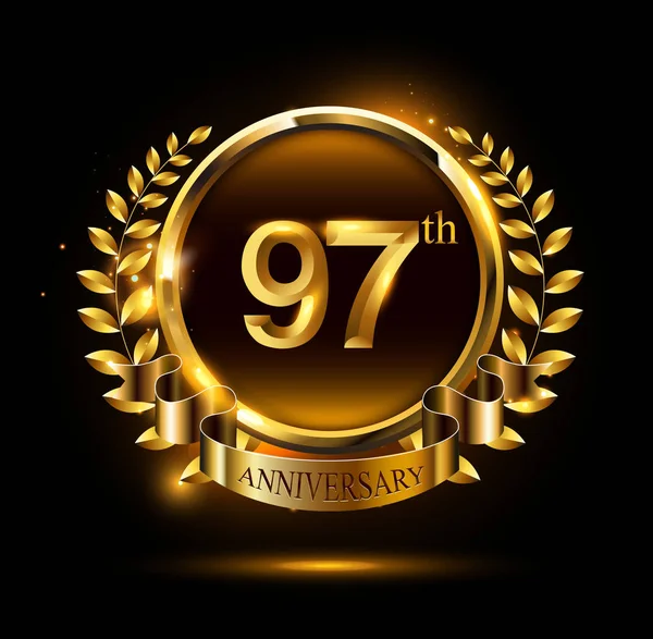 Years Golden Anniversary Logo Black Background — Stock Vector