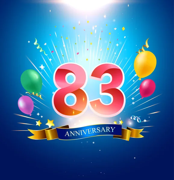83年蓝色周年纪念装饰背景与气球 — 图库矢量图片