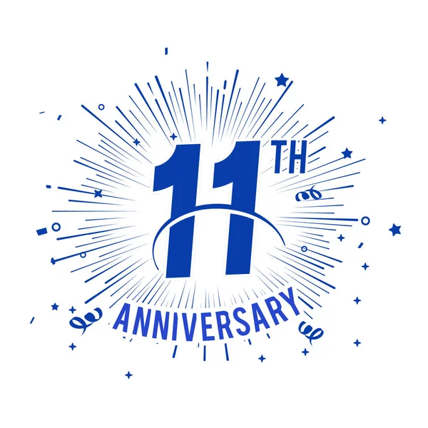 Logo Aniversario Azul Años Con Fuegos Artificiales — Vector de stock