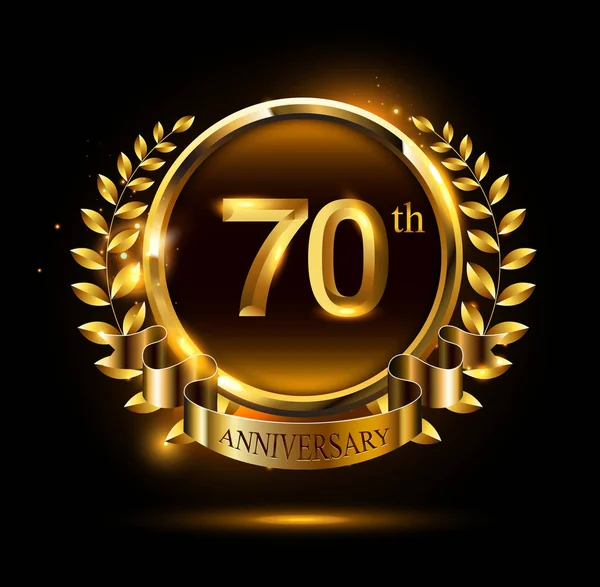 70年金黄周年纪念标志在黑背景 — 图库矢量图片