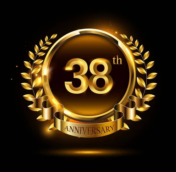 Anni Logo Anniversario Oro Sfondo Nero — Vettoriale Stock