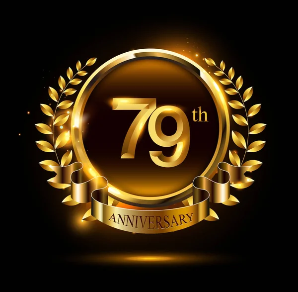 Years Golden Anniversary Logo Black Background — Stock Vector