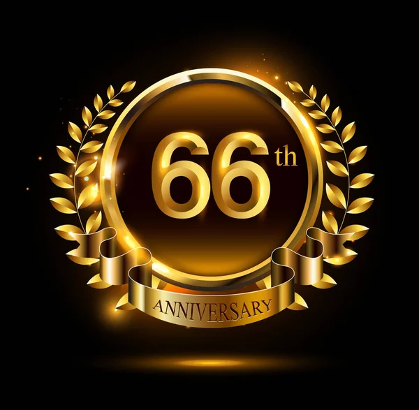 Years Golden Anniversary Logo Black Background — Stock Vector