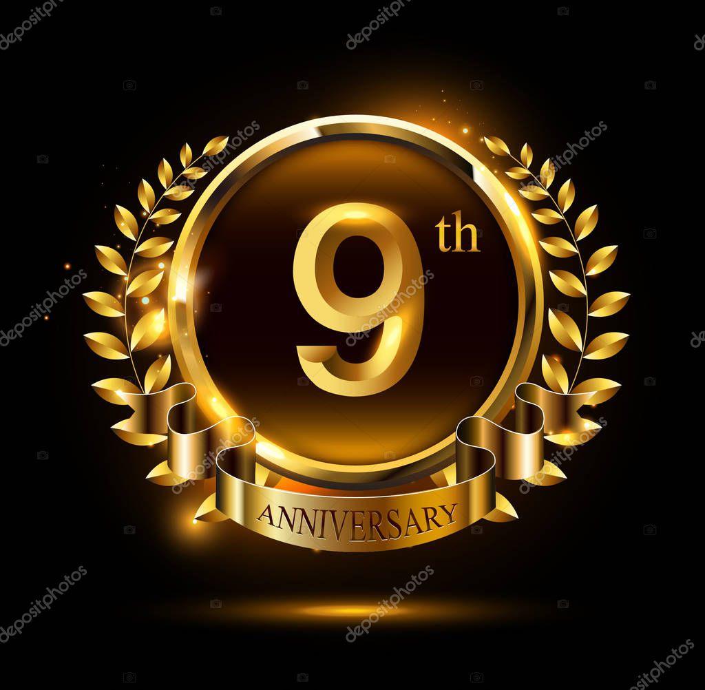 9 years golden  anniversary logo on black background