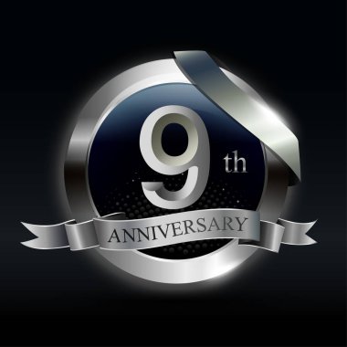 9 yıl yıldönümü logosu, dekoratif arka plan gümüş
