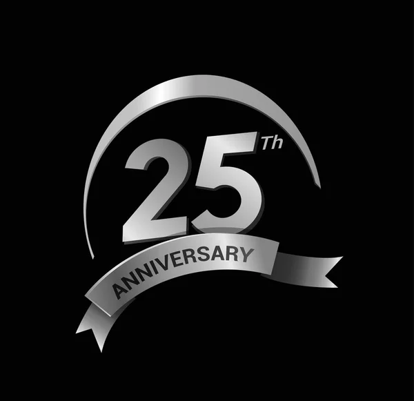 Logotipo Celebración Aniversario Años Plata Con Anillo Cinta — Vector de stock