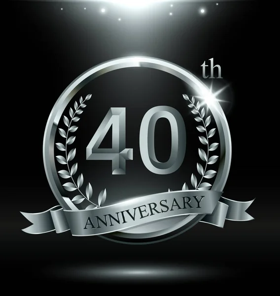 Años Plata Aniversario Celebración Logo Con Anillo Cinta Laurel Corona — Vector de stock