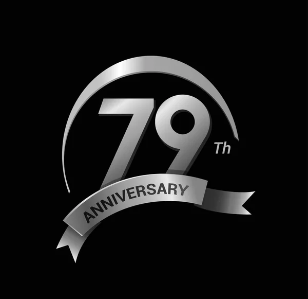 Yıl Yıldönümü Kutlama Logo Halkalı Şerit Gümüş — Stok Vektör