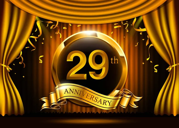 Logotipo Celebración Aniversario Oro Años Con Anillo Cinta — Archivo Imágenes Vectoriales